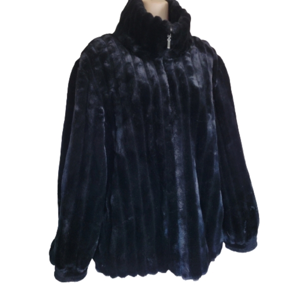 Gallery Black Reversible Grooved Faux Fur Zip-Up Jacket Size Women's Large - Picture 6 of 14